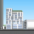 Modern Office Building Exterior With Glass Curtain Wall And Green Roof Design