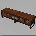 Traditional Chinese Style Mahogany Wood Cabinet With Golden Accents And Lattice Panels