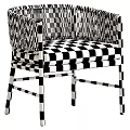 Modern Leisure Chair With Light Wooden Frame Woven Backrest And Beige Padded Seat
