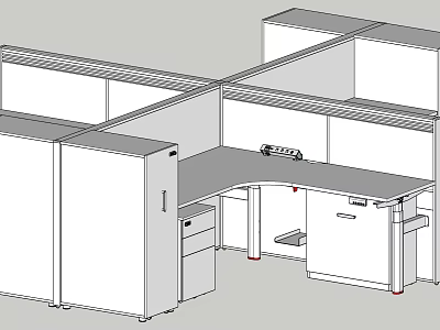 Modular Office Desks Layout With Partition Panels Storage Cabinets And Drawers 3d model