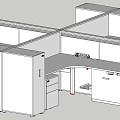 Modular Office Desks Layout With Partition Panels Storage Cabinets And Drawers