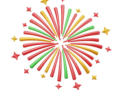 Firework Shaped Ornament Decoration Set with Red Yellow Green Strips and Stars 3d model