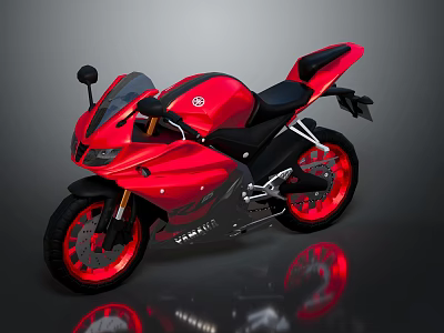 Yamaha Red Sport Motorcycle With Sleek Modern Design Black Seat And Red Wheels 3d model