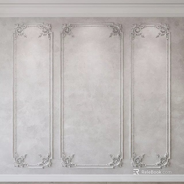 Light Gray Wall Panels With Decorative Carved Patterns Vertically Arranged 3d model