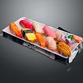 Assorted Fresh Sushi Platter With Colorful Salmon Tuna And Crab Pieces On White Plate
