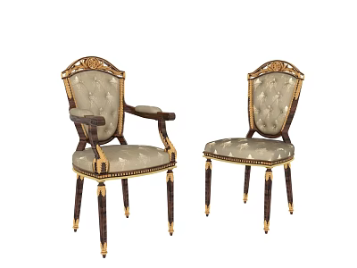 Classic Carved Accent Chair With Gold Trim Dark Wood Legs And Patterned Upholstery 3d model