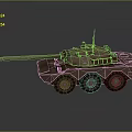 Brown Military Tank With Six Wheels Long Barrel And Top Antenna