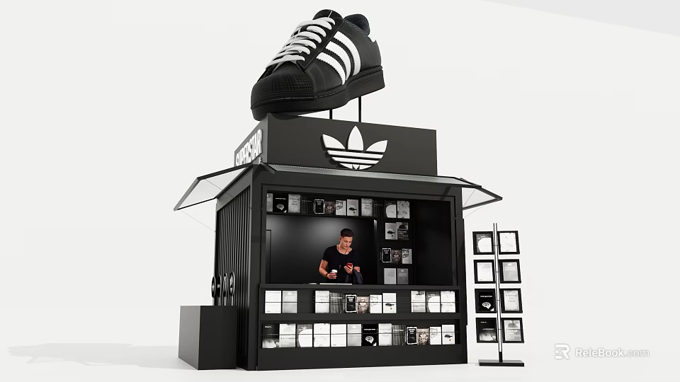 Adidas Interactive Zone With Large Sneaker Model And Interior Merchandise 3d model 