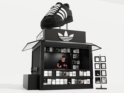 Adidas Interactive Zone With Large Sneaker Model And Interior Merchandise 3d model