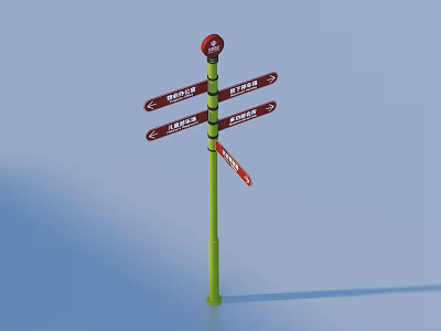 Colorful Decorative Signpost With Green Pole Red Ball And Multiple Signs 3d model