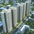 Aerial View Planning of High Rise Residential Complex With Green Spaces And Urban Roads