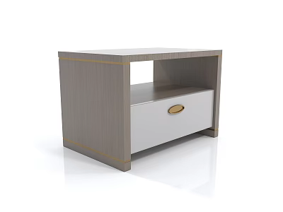 Modern Style Bedside Table With Light Gray White Drawer And Gold Accents 3d model