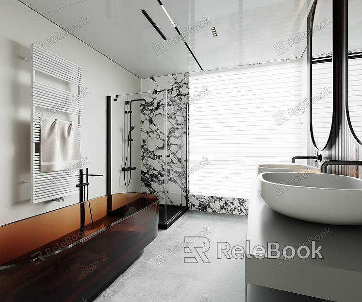 Modern Bathroom Bathtub Basin Toilet Shower Room model