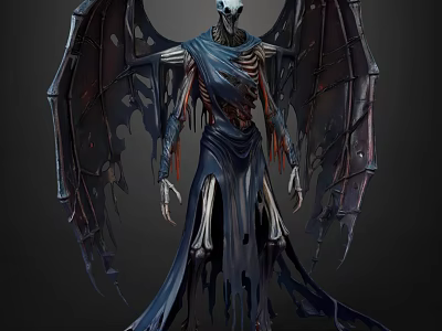 Gothic Skeleton Figure With Tattered Blue Robe And Bat Like Wings 3d model