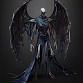 Gothic Skeleton Figure With Tattered Blue Robe And Bat Like Wings