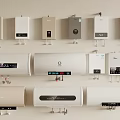 Different Styles of Domestic Water Heaters Including Wall Mounted and Storage Units
