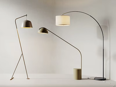 Modern Floor Lamps Showcasing Arched Stand Tripod Base And White Shades Design 3d model