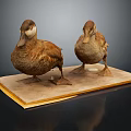 Two Stuffed Ducks Standing On A Wooden Base Detailed Taxidermy