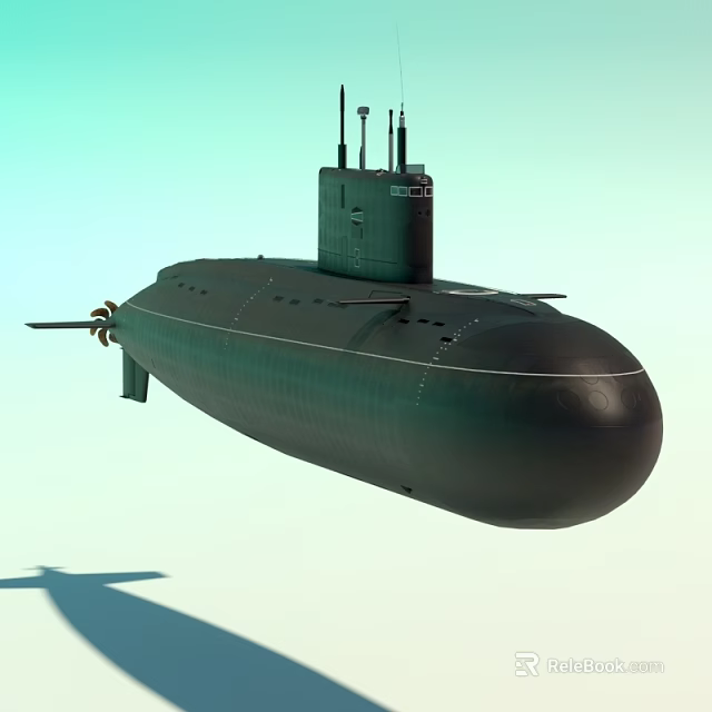 Modern Dark Colored Submarine With Tower Structure And Propeller Design 3d model