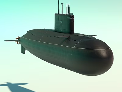 Modern Dark Colored Submarine With Tower Structure And Propeller Design 3d model