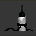 Elegant Green Wine Bottle Wrapped in White Napkin With Red Ribbon on Dark Background