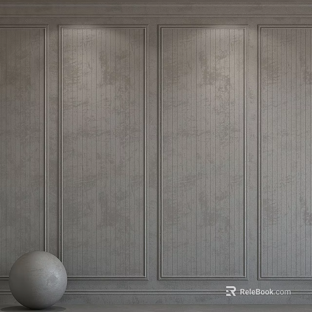 Elegant Modern Interior Light Gray Textured Wall Paneling With Vertical Lines 3d model