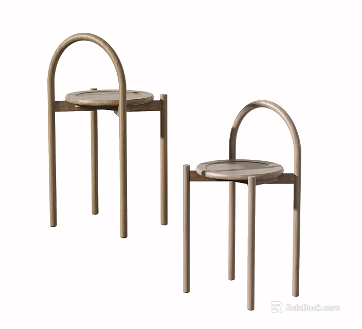Modern Stylish Wooden Bar Stools With Arched Backrest And Round Seat Design 3d model 