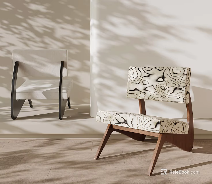 Light And Patterned Accent Chairs With Wooden Legs In Modern Interior Shadow Patterns 3d model 