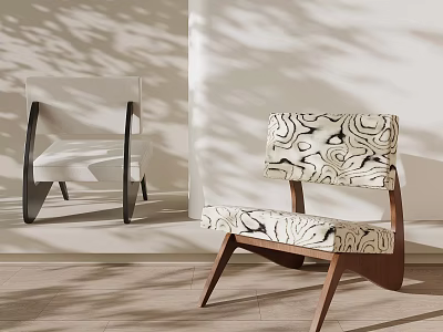 Light And Patterned Accent Chairs With Wooden Legs In Modern Interior Shadow Patterns 3d model