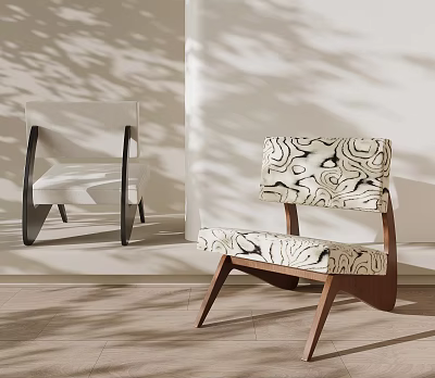 Light And Patterned Accent Chairs With Wooden Legs In Modern Interior Shadow Patterns 3d model