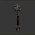 Antique Spiked Mace With Multi Pointed Head And Carved Wooden Handle