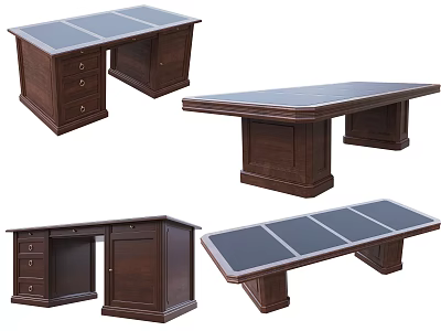 Classic Wooden Office Desks With Various Designs Drawers And Smooth Tabletops 3d model