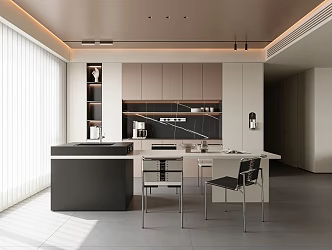 Modern Minimalist Restaurant Island Table Stainless Steel Single Chair Sideboard Chandelier Dream Curtain Jewelry Ornaments 3d model