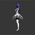 Purple Haired Fantasy Creature In Pink Frilly Dress With Long Hair Standing Pose
