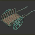 Rustic Wooden Cart With Long Handles Large Spoked Wheels And Flat Bed