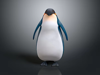 Realistic 3D Penguin Model With Standing Pose Black White Blue Feathers And Orange Eyes 3d model