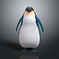 Realistic 3D Penguin Model With Standing Pose Black White Blue Feathers And Orange Eyes