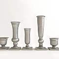 Silver Decorative Vases With Square Bases Various Heights For Home Decor 3d model