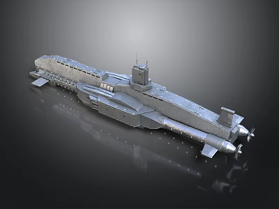 Detailed Large Metallic Grey Water Vessel With Tower Structure And Long Hull 3d model
