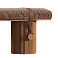 Brown Upholstered Bench With Cylindrical Ribbed Legs And Leather Straps