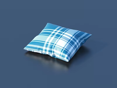 Blue Plaid Throw Pillow With White And Blue Checkered Pattern On Dark Background 3d model