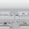 Modern Double Bed With Upholstered Headboard Nightstands Table Lamps And Decorative Pillows