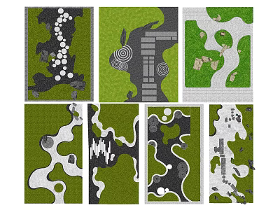 Garden Landscape Design With Various Layouts Pathways Green Spaces And Decorative Elements 3d model