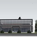Modern Sales Office Architectural Design With Glass Curtain Walls And Showroom Entrance