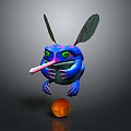 Fantasy Blue Creature With Green Eyes Sticking Tongue And Wings Balancing On Orange Ball