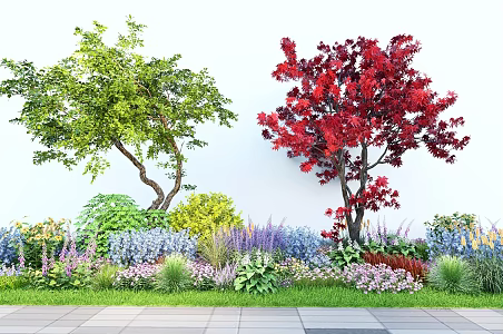 Landscape shrub plant greening group flower border grass flower net red community plant collocation 3d model