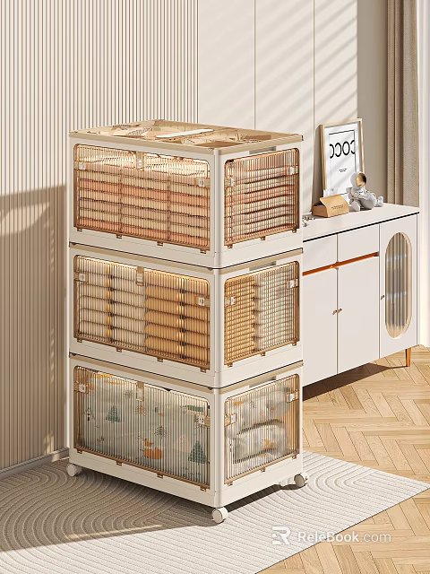 Light Beige Rattan Woven Stackable Storage Cabinets For Home Organization 3d model 