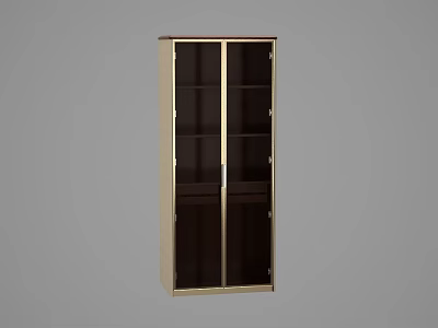 Elegant Modern Wardrobe Interior Design With Double Glass Doors Gold Frame And Dark Wood Shelves 3d model