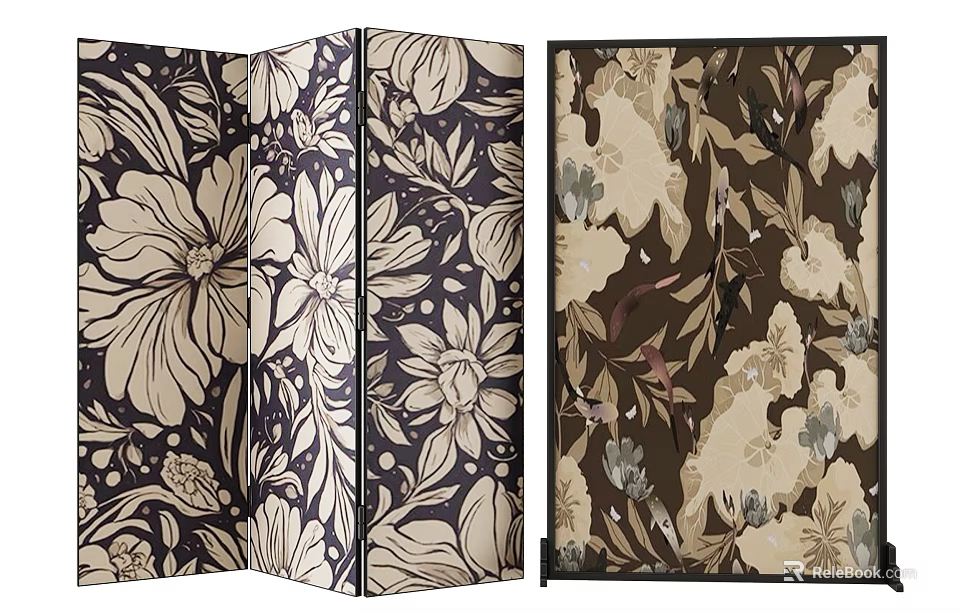 Decorative Room Divider With Elegant Floral And Leaf Patterns For Home Decor 3d model 