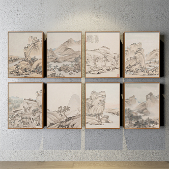 New Chinese Landscape Painting Brown Living Room Landscape Decoration Painting 3d model